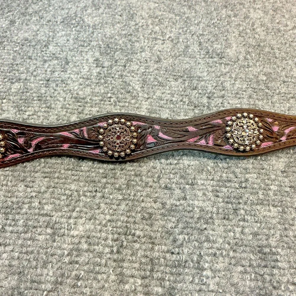 Western Ariat Girls Floral Brown & Pink Leather Belt Style A1301802 Size 30